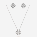 BRINCO E COLAR TREVO VINTAGE EM ZIRCÔNIAS