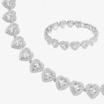 PULSEIRA E COLAR TENNIS CORAÇÕES REVESTIDOS EM RÓDIO